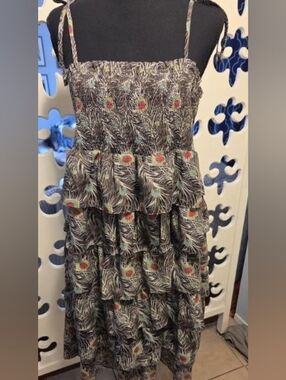 Liberty of London Brown Maxi Skirt with Pink and Teal Floral Motif